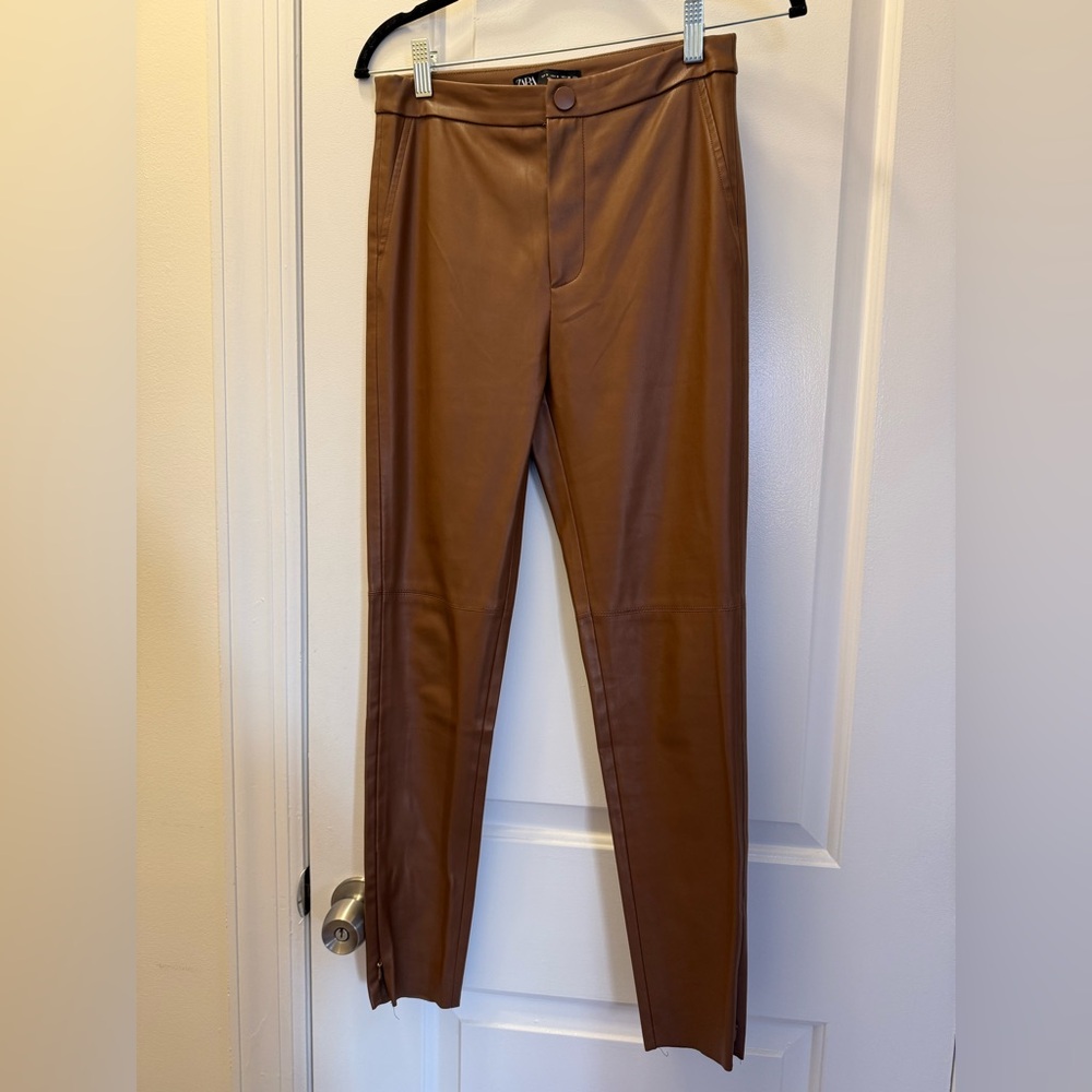 Zara Faux Leather Ankle Zip Pants